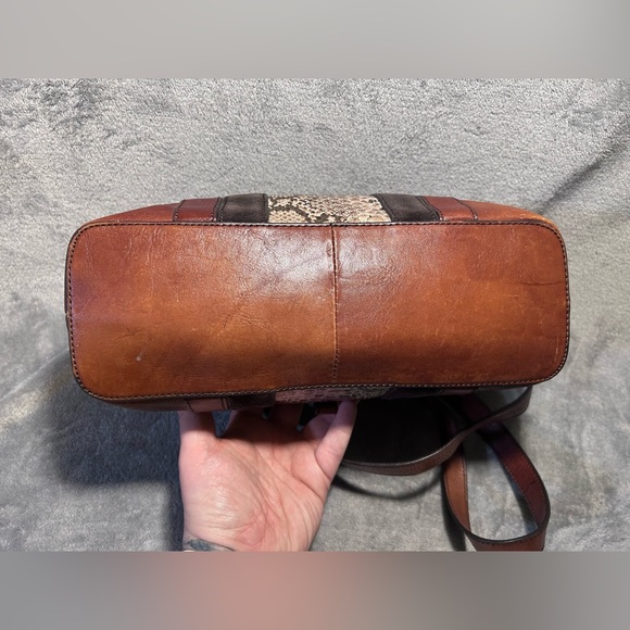 Etienne Aigner Cognac, Suede and Snakeskin Leather Tote w/ Silver Hardware - Picture 9 of 13